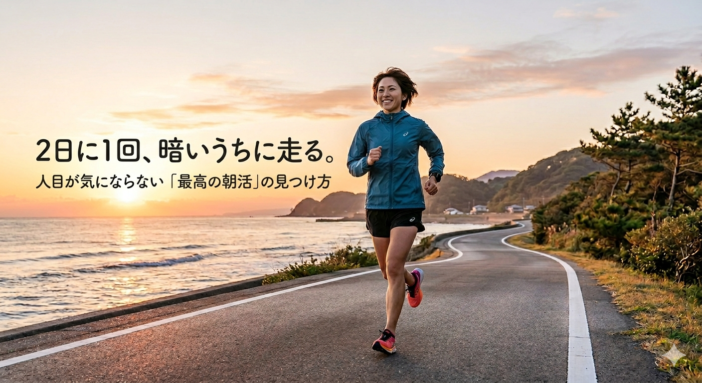 明るい朝焼けの coastal road で走るイメージ